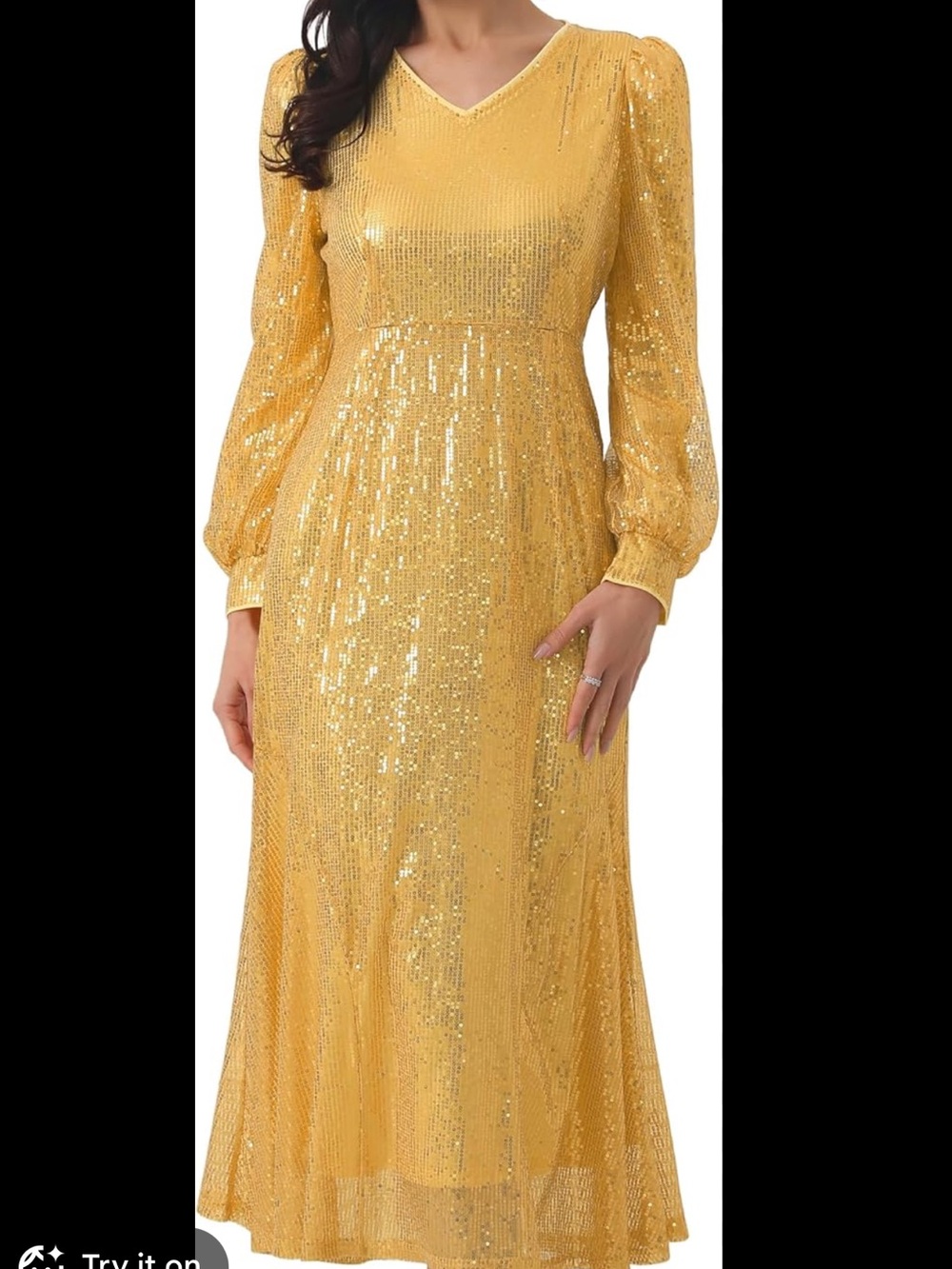 Gold Sequin Long Sleeve Midi Dress -